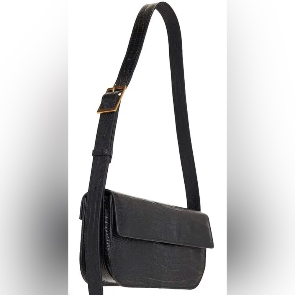 Flattered Lillie Shoulder Black lizard embossed leather Bag made in Italy NEW